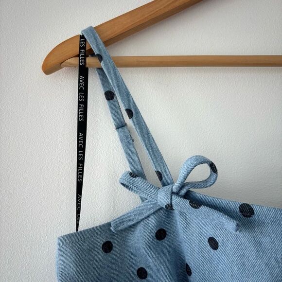 NWT Avec Les Filles Flirty Sky Blue Cotton Dotted Mini Shift Fit n Flare Dress - Picture 4 of 11